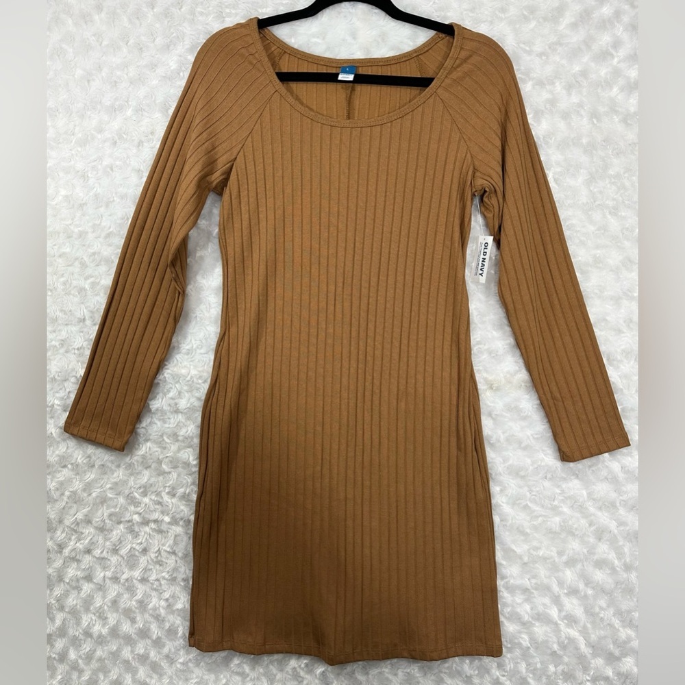Old Navy Womens Brown Ribbed Knee-Length Long-Sleeved Dress‎